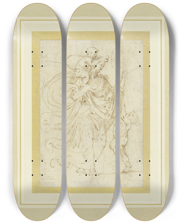 Triptych art skateboard deck of Fra Bartolomeo Allegory Of Charity by Fra Bartolomeo (1472-1517)