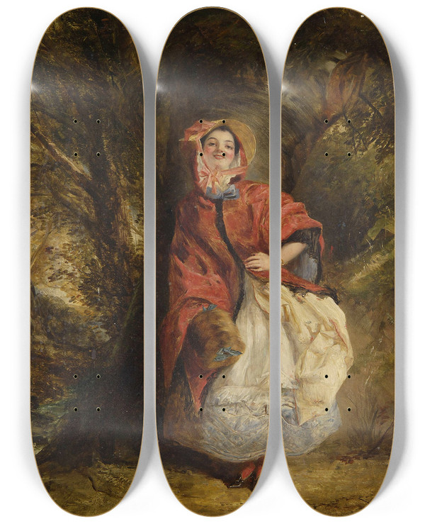 Triptych art skateboard deck of William Powell Frith Dolly Varden by William Powell Frith (1819-1909)