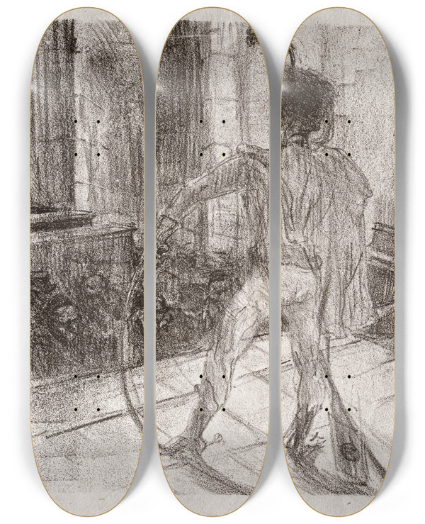 Triptych art skateboard deck of Henri De Toulouselautrec Au Pied Du Sina Schlom Fuss La Synagogue by Henri de Toulouse-Lautrec (1864-1901)