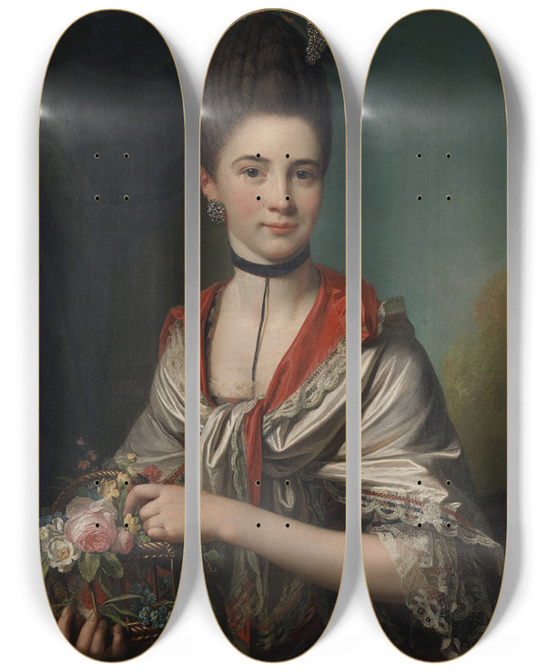 Triptych art skateboard deck of Jens Juel Portrait Of Anna Elisabeth Battier Ne Storp by Jens Juel (1745-1802)