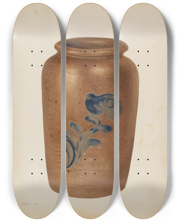 Triptych art skateboard deck of Dorothy Dwin Jar by Dorothy Dwin