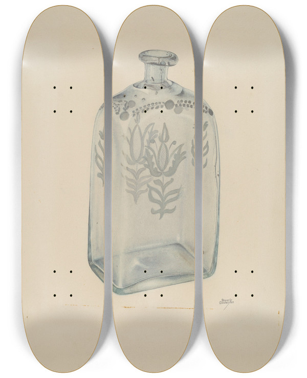 Triptych art skateboard deck of Beverly Chichester Glass Bottle by Beverly Chichester (20-)