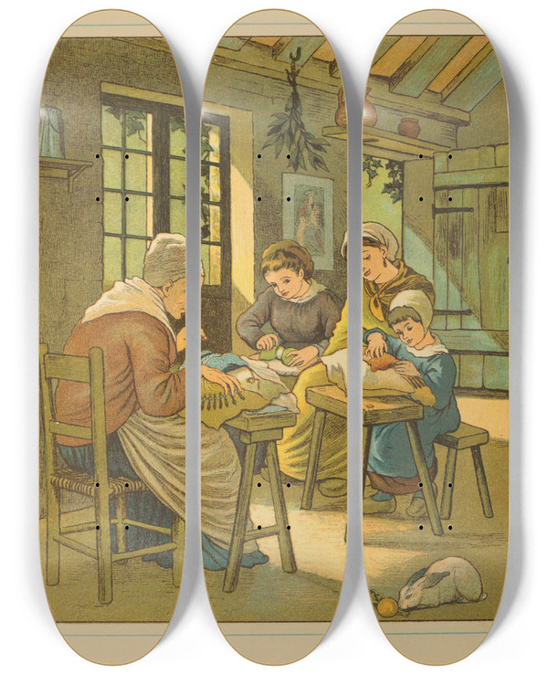 Triptych art skateboard deck of Ellen Elizabeth Houghton Abroad Pl17 by Ellen Elizabeth Houghton (1853-1922)