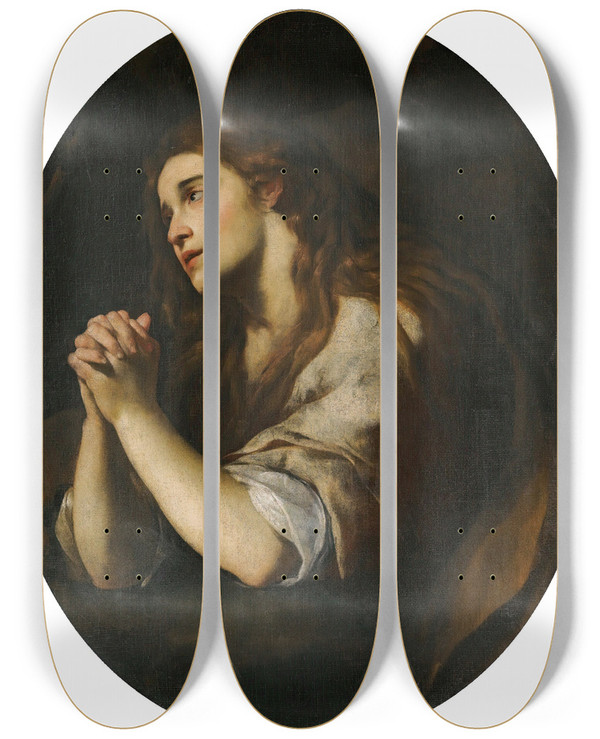 Triptych art skateboard deck of Andrea Vaccaro The Penitent Magdalene by Andrea Vaccaro (1604-1670)