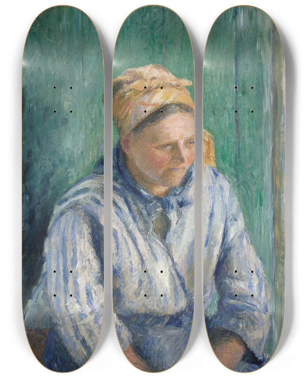 Triptych art skateboard deck of Camille Pissarro Washerwoman Study by Camille Pissarro (1830-1903)