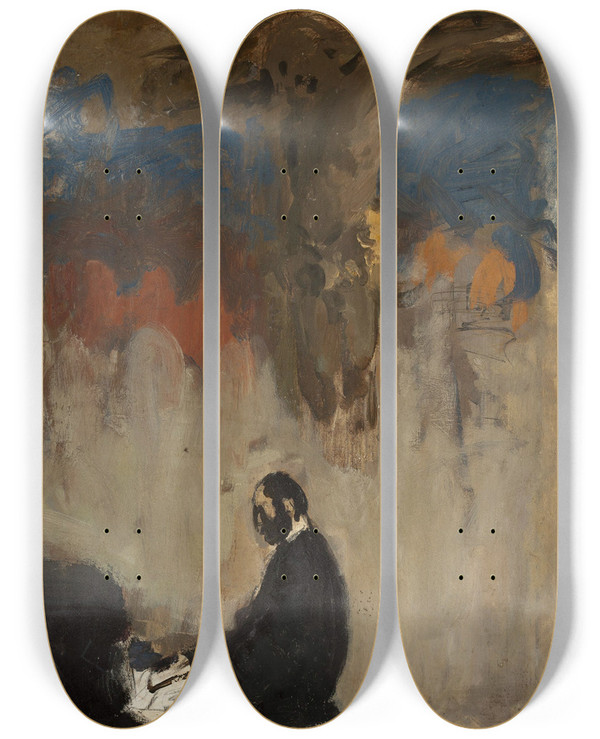 Triptych art skateboard deck of Leon Wyczkowski Feliks Jasieski At The Organ Sketch by Leon Wyczolkowski (1852-1936)