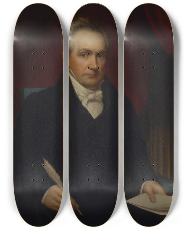 Triptych art skateboard deck of Nathaniel Jocelyn The Honorable Roger Minnot Sherman by Nathaniel Jocelyn (1796-1881)