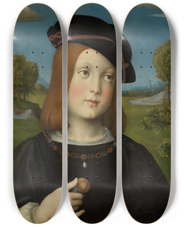 Triptych art skateboard deck of Francesco Francia Federico Gonzaga by Francesco Francia (1450-1517)