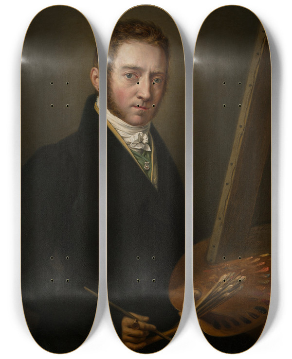 Triptych art skateboard deck of Josef August Stark Selfportrait by Josef August Stark