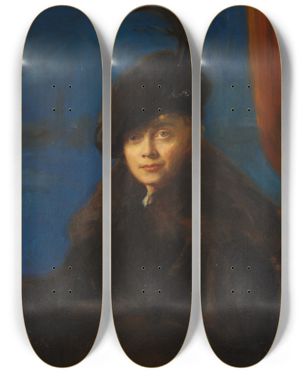 Triptych art skateboard deck of Bernhard Sterman Hilda Sterman_2 by Bernhard Osterman (1870-1938)
