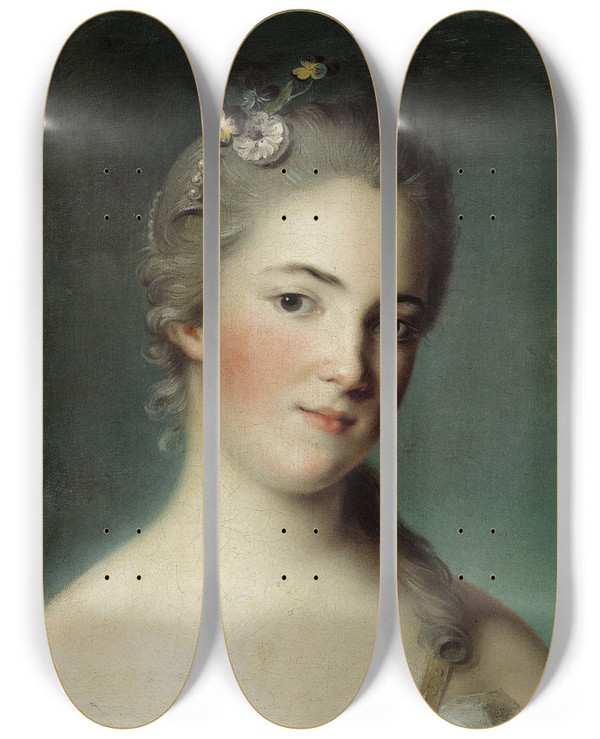 Triptych art skateboard deck of Jeanmarc Nattier Portrait Of Mariegenevive Boudrey by Jean Marc Nattier (1685-1766)