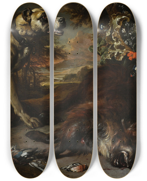 Triptych art skateboard deck of Jan Weenix Still Life by Jan Weenix (1641-1719)