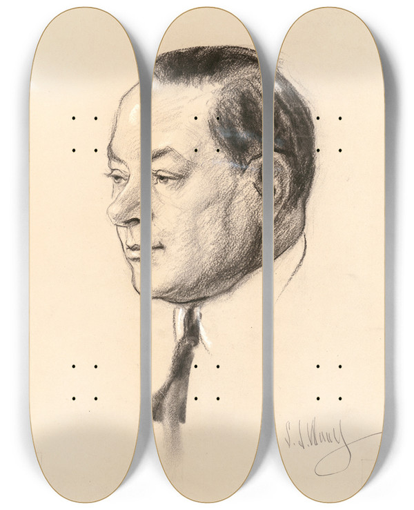 Triptych art skateboard deck of Samuel Johnson Woolf David Sarnoff_2 by Samuel Johnson Woolf (1880-1948)