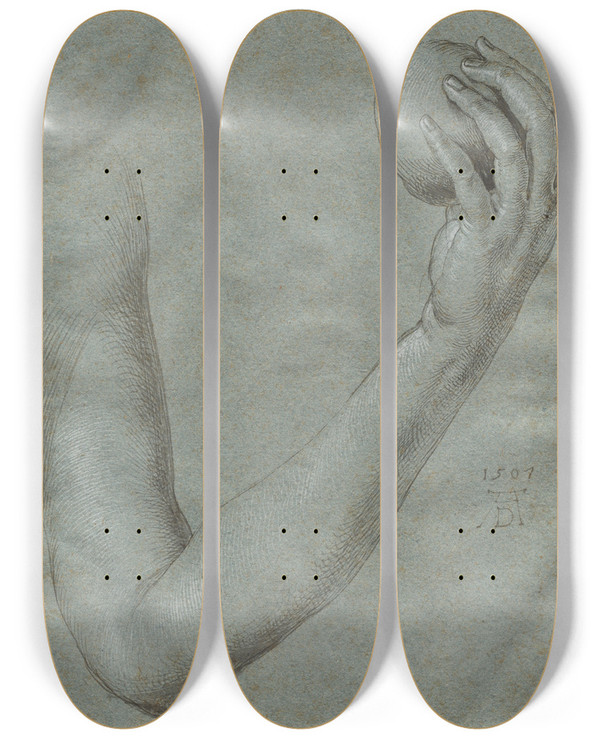 Triptych art skateboard deck of Albrecht Drer Arm Of Eve by Albrecht Durer (1471-1528)
