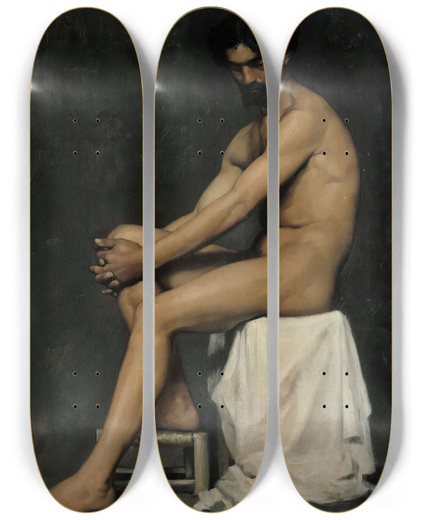 Triptych art skateboard deck of Albert Edelfelt Seated Man by Albert Edelfelt (1854-1905)