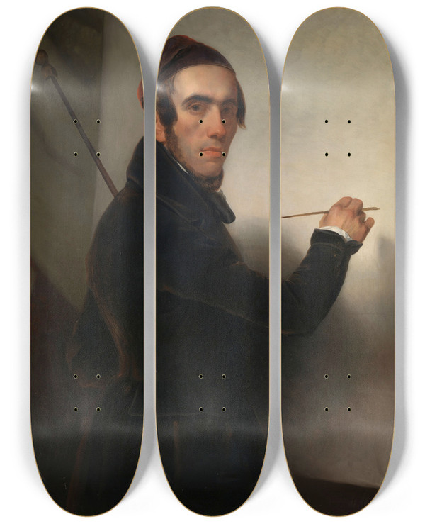 Triptych art skateboard deck of Willem Hendrik Schmidt Selfportrait by Willem Hendrik Schmidt (1809-1849)