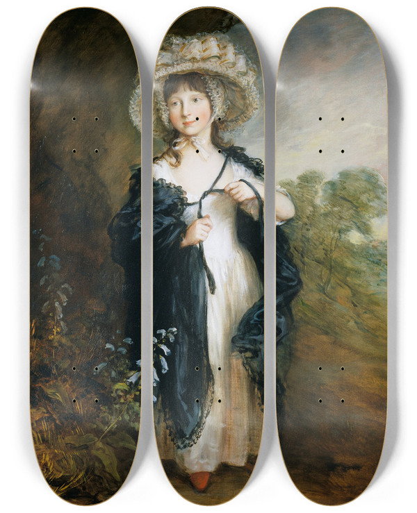 Triptych art skateboard deck of Thomas Gainsborough Miss Elizabeth Haverfield by Thomas Gainsborough (1727-1788)