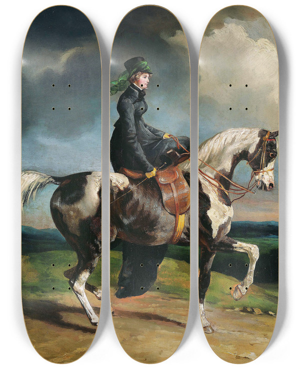 Triptych art skateboard deck of Thodore Gricault Horsewoman by Theodore Gericault (1791-1824)