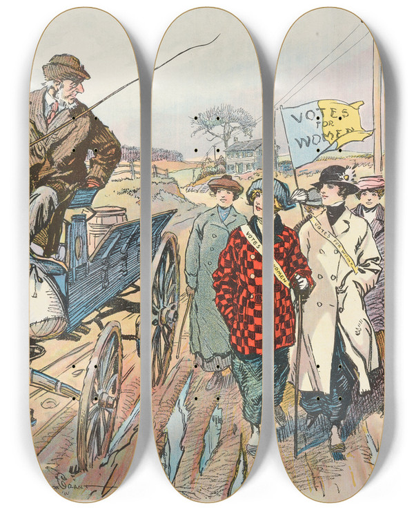 Triptych art skateboard deck of Gordon Grant Giddap by Gordon Grant (1875-1962)