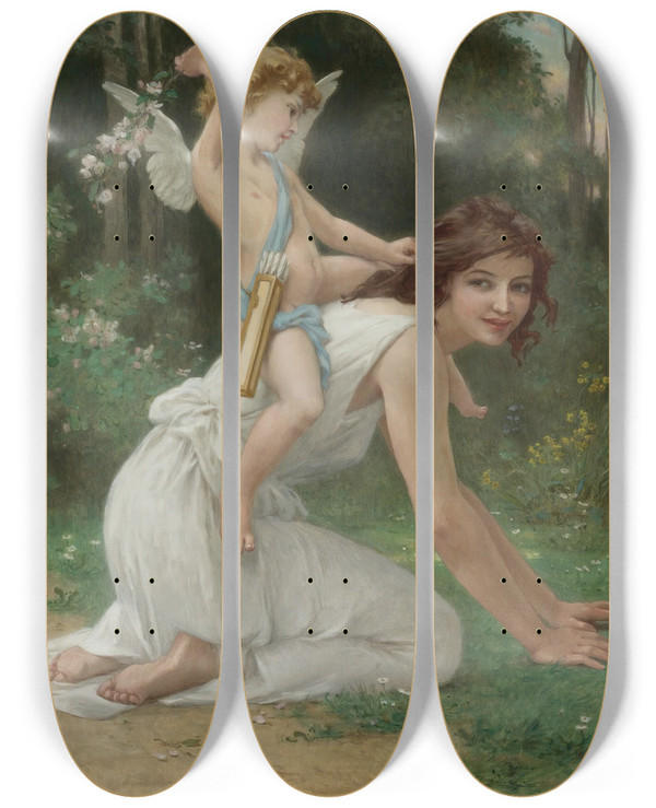 Triptych art skateboard deck of Guillaume Seignac Venus And Cupid by Guillaume Seignac (1870-1924)