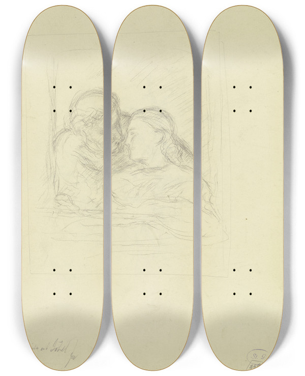 Triptych art skateboard deck of Angilbert Gbel Couple In The Window by Angilbert Gobel (1821-1882)