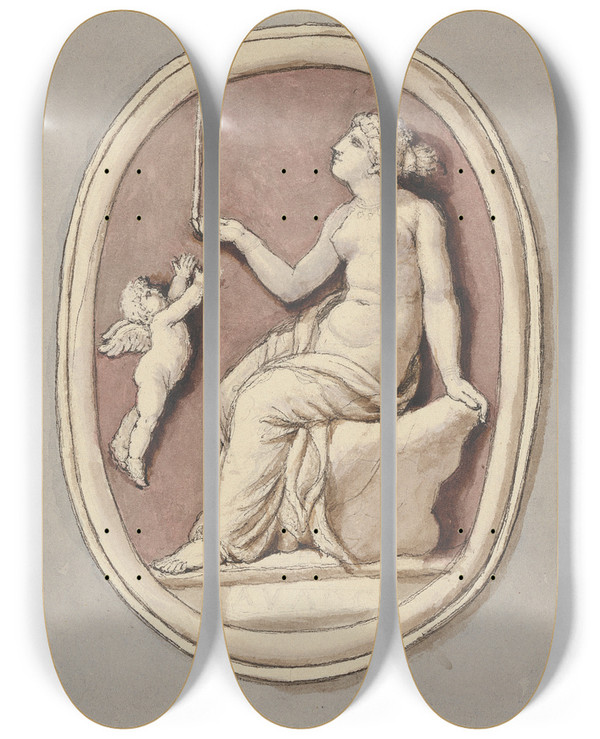 Triptych art skateboard deck of Edward Francis Burney Venus And Cupid by Edward Francis Burney (1760-1848)