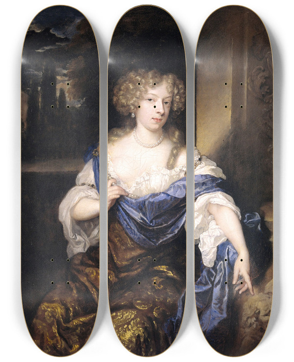 Triptych art skateboard deck of Caspar Netscher Portrait Of Helena Ctaharina De Witte 9166195 Wife Of Iman Mogge Lord Of Haamstede by Caspar Netscher (1639-1684)