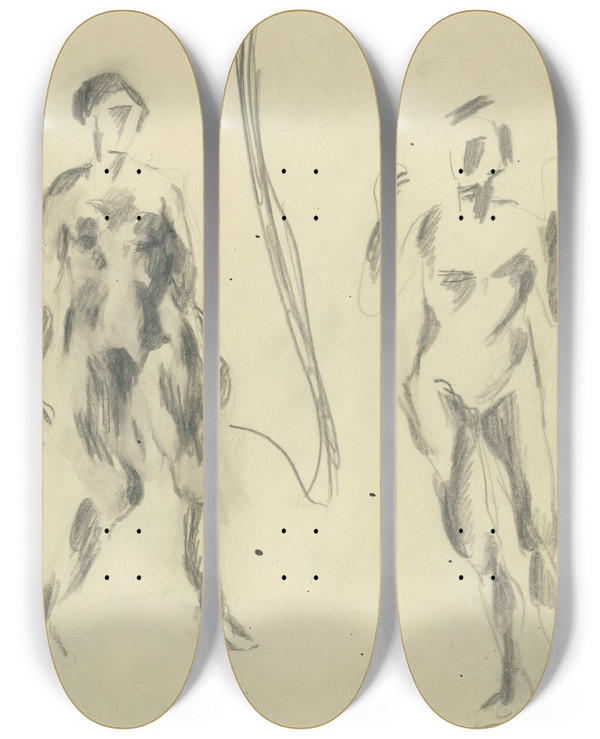 Triptych art skateboard deck of Kontantn Bauer Tdia Enskch Postv_1 by Konstantin Bauer (1893-1928)