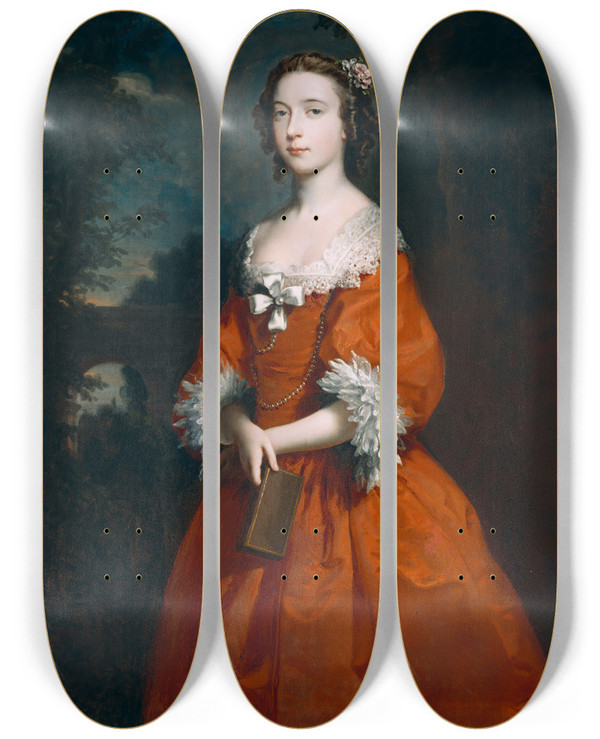 Triptych art skateboard deck of Joseph Highmore Miss Hamilton by Joseph Highmore (1692-1780)