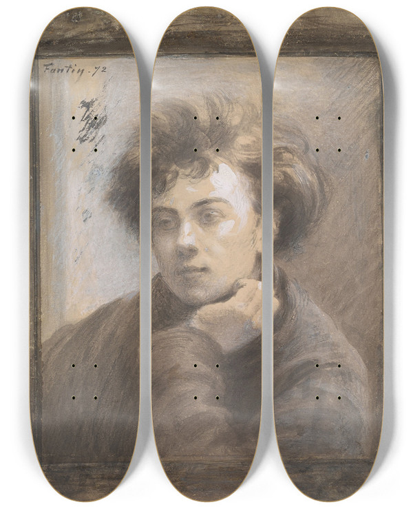 Triptych art skateboard deck of Henri Fantinlatour Portrait Of Arthur Rimbaud 18541891 by Henri Fantin-Latour (1836-1904)