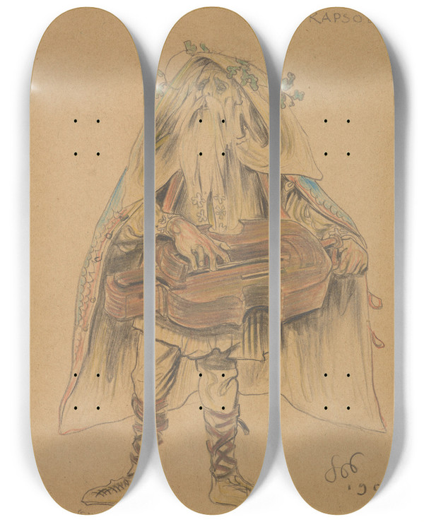 Triptych art skateboard deck of Stanisaw Wyspiaski Rapsod Projekt Kostiumu Do Dramatu Bolesaw Miay Akt Drugi by Stanislaw Wyspianski (1869-1907)