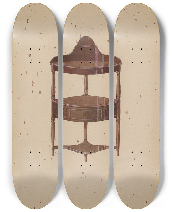 Triptych art skateboard deck of Edward A Darby Washstand by Edward A Darby