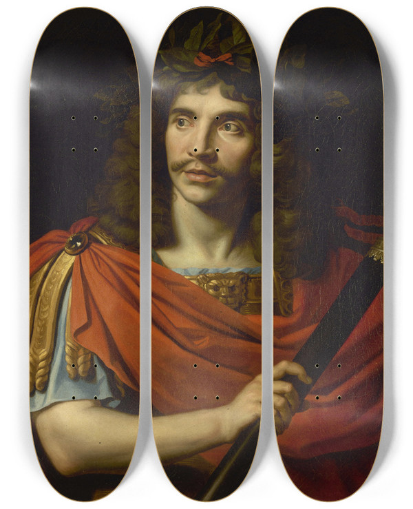 Triptych art skateboard deck of Nicolas Mignard Molire 16221673 Dans Le Rle De Csar De La Mort De Pompe by Nicolas Mignard (1606-1668)
