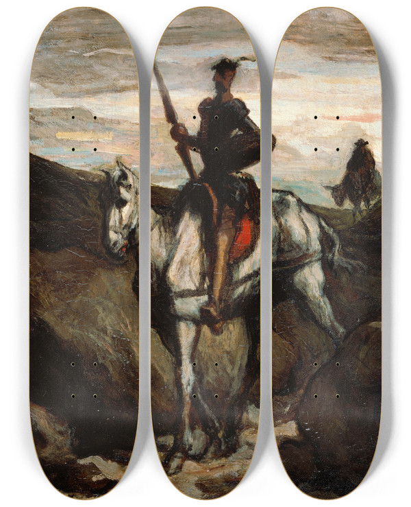 Triptych art skateboard deck of Honor Daumier Don Quixote In The Mountains_2 by Honore Daumier (1808-1879)