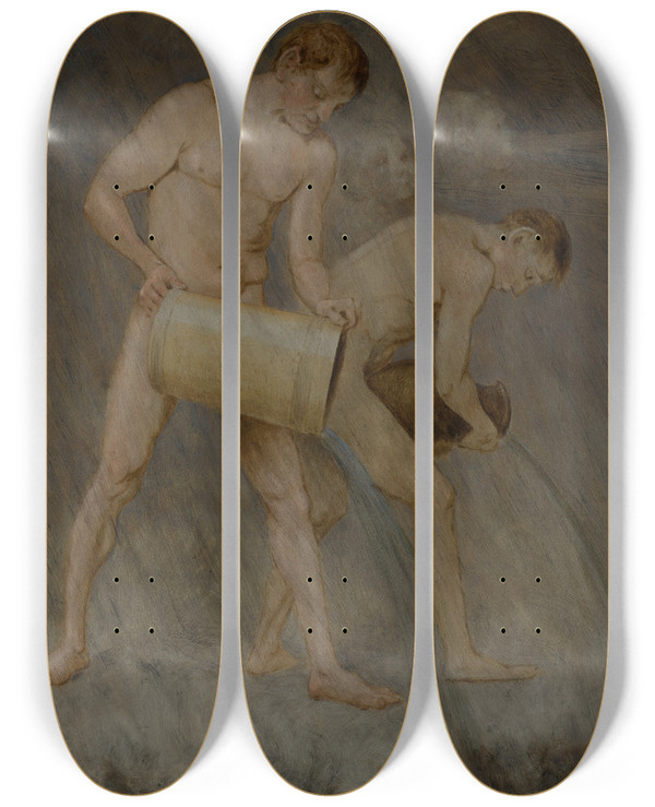 Triptych art skateboard deck of Hans Thoma November Die Regengtter by Hans Thoma (1839-1924)