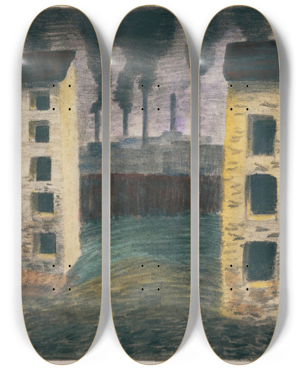 Triptych art skateboard deck of Karl Wiener Komposition Aus Pflaster Und Wiese Xxiii by Karl Wiener (1901-1949)