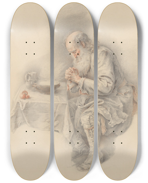Triptych art skateboard deck of Jacques Andr Portail The Benediction by Jacques Andre Portail (1695-1759)