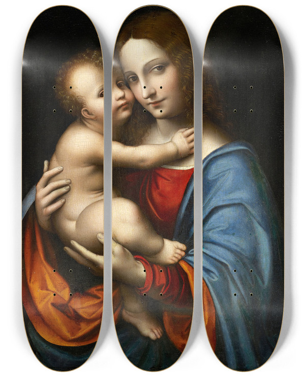 Triptych art skateboard deck of Giampietrino Giovanni Pietro Rizzoli The Virgin With Child by Giampietrino (Giovanni Pietro Rizzoli) (1520)
