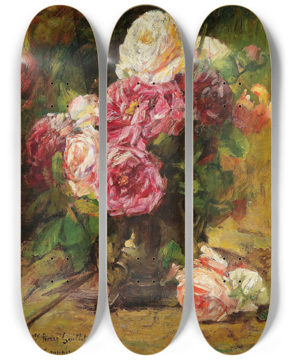 Triptych art skateboard deck of Georges Jeannin Roses Iv by Georges Jeannin (1841-1925)