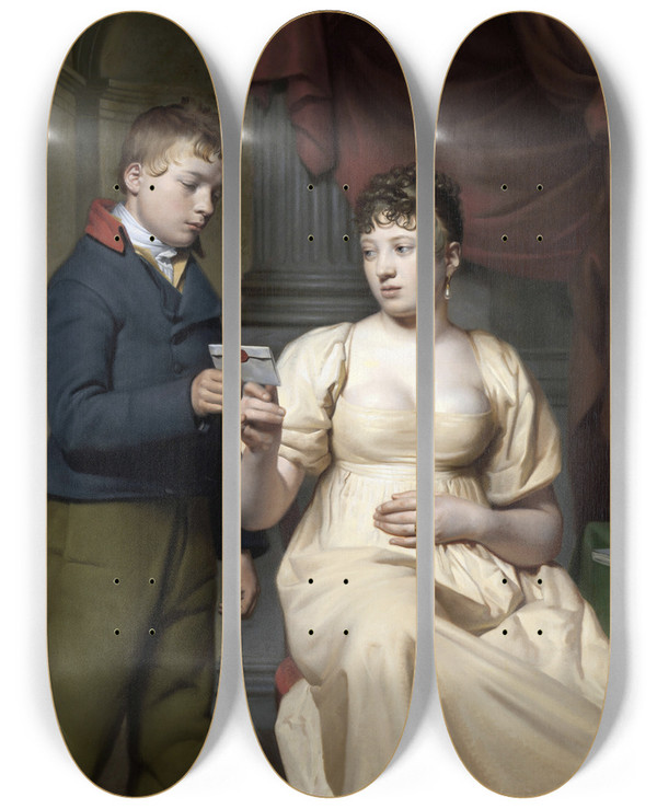 Triptych art skateboard deck of Willem Bartel Van Der Kooi The Love Letter by Willem Bartel van der Kooi (1768-1836)