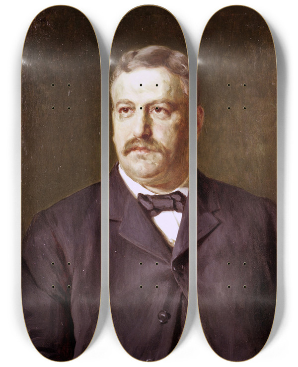 Triptych art skateboard deck of Henry Mosler George B Cox by Henry Mosler (1841-1920)