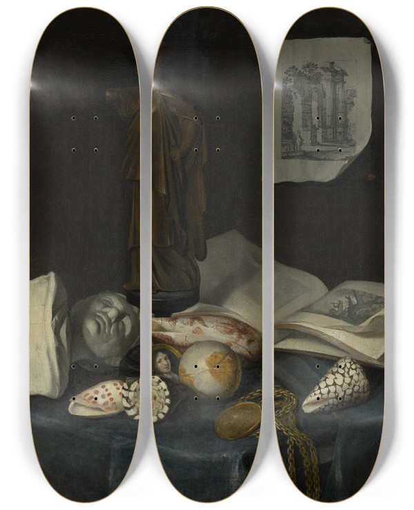 Triptych art skateboard deck of Sebastien Stoskopff Still Life by Sebastian Stoskopff