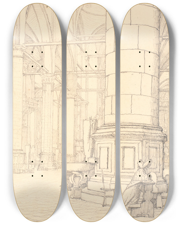 Triptych art skateboard deck of Christen Kbke Parti Fra Det Indre Af Ssgiovanni E Paolo I Venedig by Christen Kobke (1810-1848)