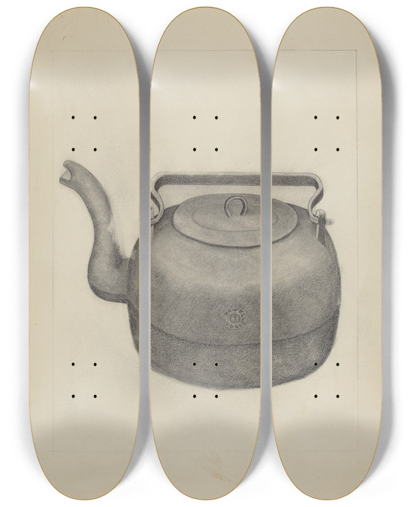 Triptych art skateboard deck of Frederick Jackson Iron Tea Kettle by Frederick Jackson