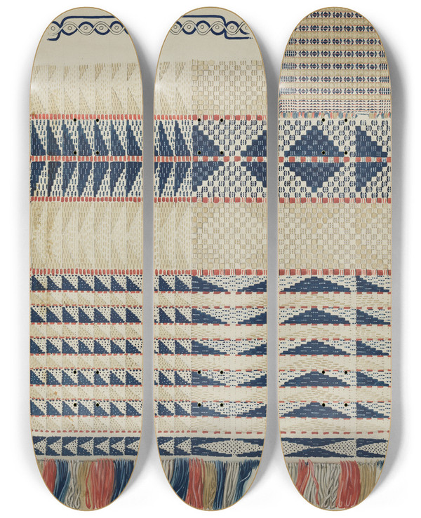 Triptych art skateboard deck of Howard H Sherman Handwoven Coverlet_3 by Howard H Sherman