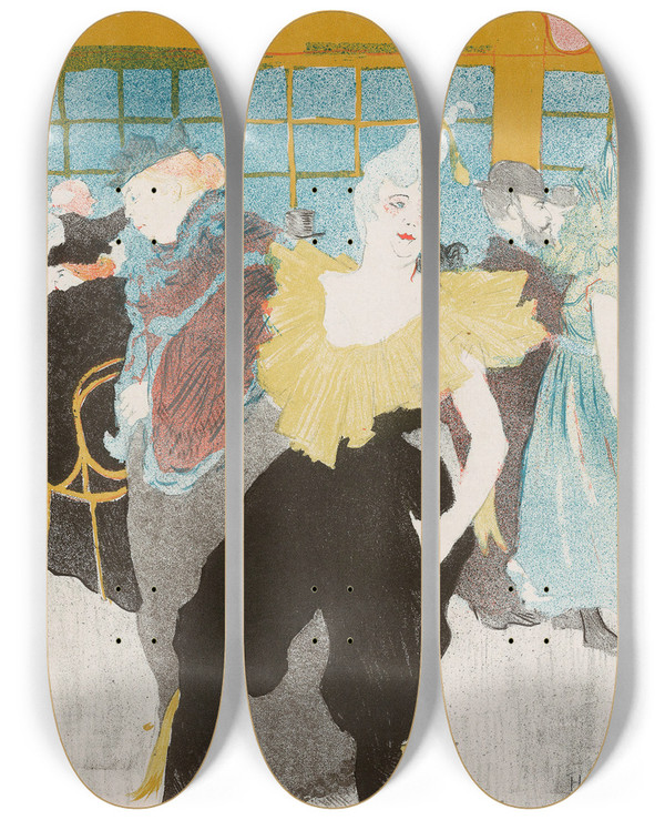 Triptych art skateboard deck of Henri De Toulouselautrec Elles The Clownesse by Henri de Toulouse-Lautrec (1864-1901)