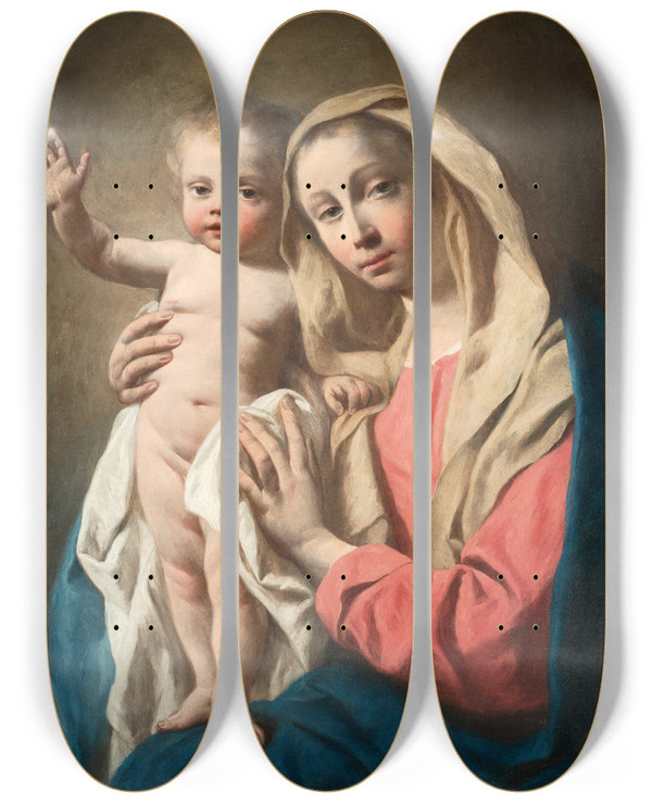 Triptych art skateboard deck of Giuseppe Angeli Madonna And Child by Giuseppe Angeli (1712-1798)