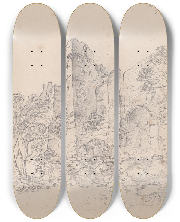 Triptych art skateboard deck of James Moore Roslin Castle Midlothian Scotland by James Moore (1762-1799)