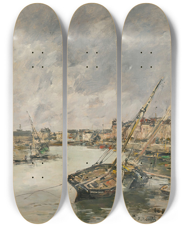 Triptych art skateboard deck of Eugne Boudin Trouville Le Port Mare Basse by Eugene Boudin (1824-1898)