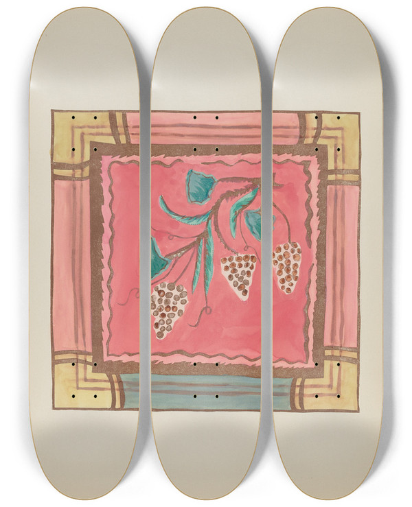 Triptych art skateboard deck of American 20Th Century Plate 17 Grapes Altar Panel From Portfolio Spanish Colonial Designs Of New Mexico by American 20Th Century